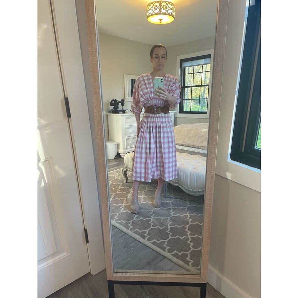 NICHOLAS Pink White Gingham Woven V-Neck Smoked Panel Dress Size US 18 - Picture 15 of 16